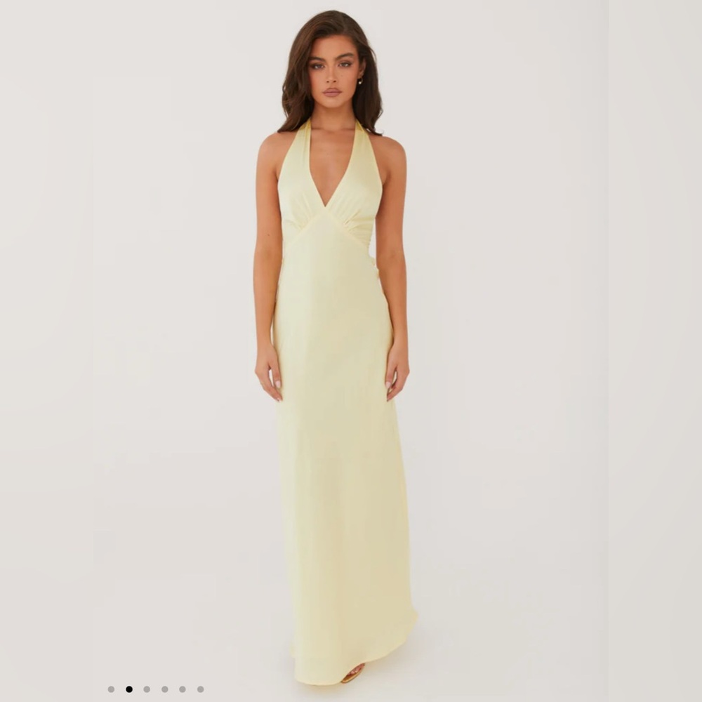 Peppermayo Heavy Hearted Satin Maxi Dress - Lemon - U.S. Size 4